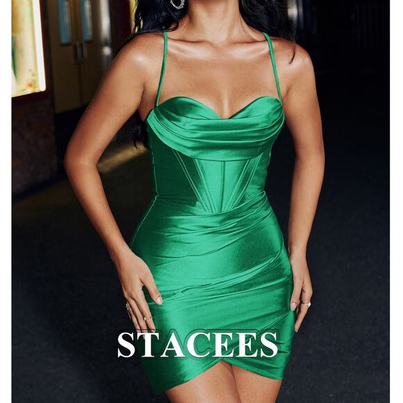 Stacees Green Mini Dress - Picture 1 of 11